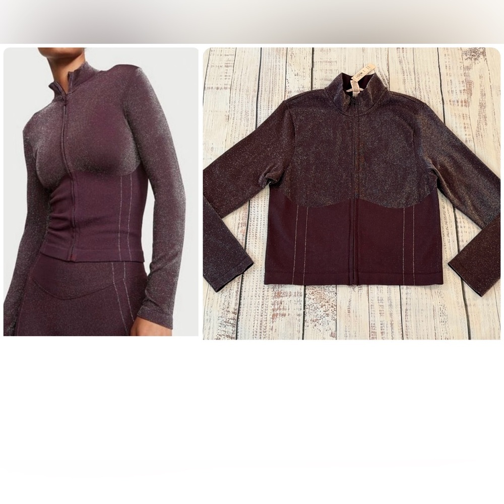 NWT Victoria Secret Seamless Shimmer Full Zip Jacket Women’s XL. Maroon Burgundy